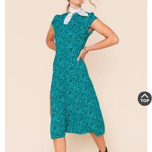 Francesca’s Turquoise Cheetah Midi Dress. Size Small.